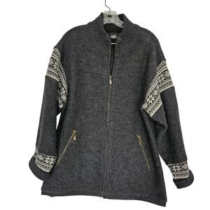 Nordic Design Medium 100% Wool Fair Isle Sleeve Cardigan Ski Snow Preppy Cottage